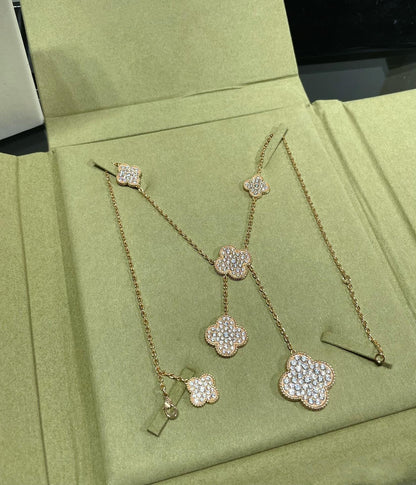 [Olivia JW]CLOVER 6 MOTIF DIAMOND PAVED NECKLACE