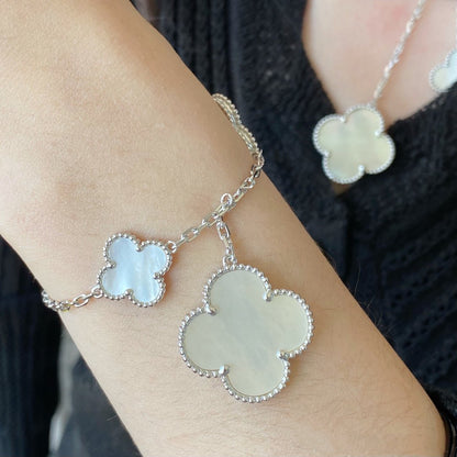 [Olivia JW]CLOVER 5 MOTIF WHITE MOP SILVER BRACELET