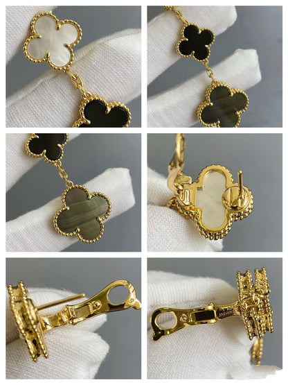 [Olivia JW]CLOVER 3 MOTIF MOP ONYX DARK MOP PINK GOLD EARRINGS