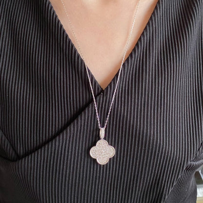 [Olivia JW]CLOVER 25MM LARGE PEDANT DIAMOND PAVED LONG NECKLACE