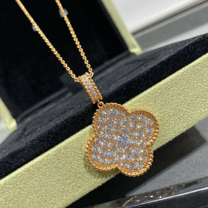 [Olivia JW]CLOVER 25MM LARGE PEDANT DIAMOND PAVED LONG NECKLACE