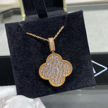 [Olivia JW]CLOVER 25MM LARGE PEDANT DIAMOND PAVED LONG NECKLACE