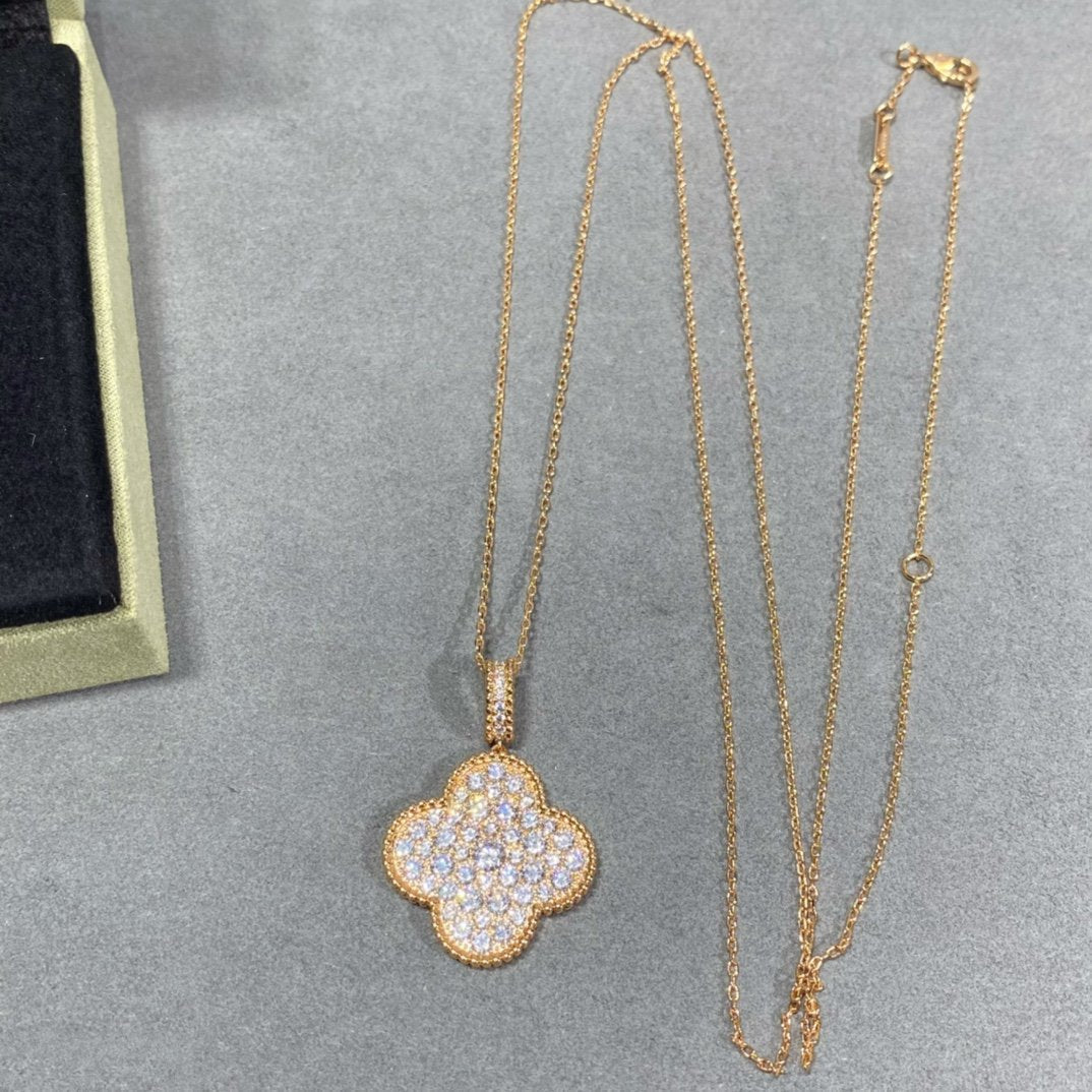 [Olivia JW]CLOVER 25MM LARGE PEDANT DIAMOND PAVED LONG NECKLACE