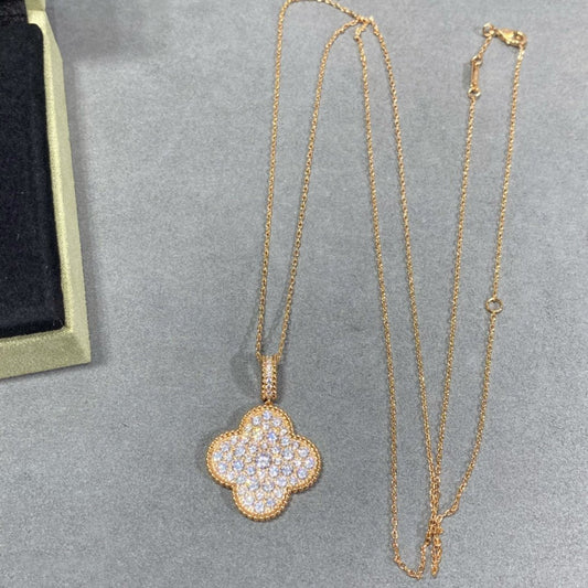 [Olivia JW]CLOVER 25MM LARGE PEDANT DIAMOND PAVED LONG NECKLACE