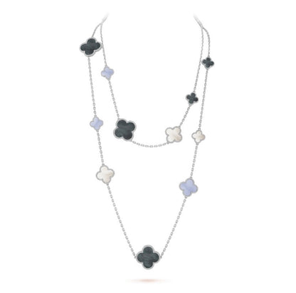 [Olivia JW]CLOVER 16 MOTIF CHALCEDONY MOP SILVER NECKLACE