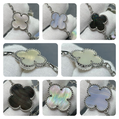 [Olivia JW]CLOVER 16 MOTIF CHALCEDONY MOP SILVER NECKLACE