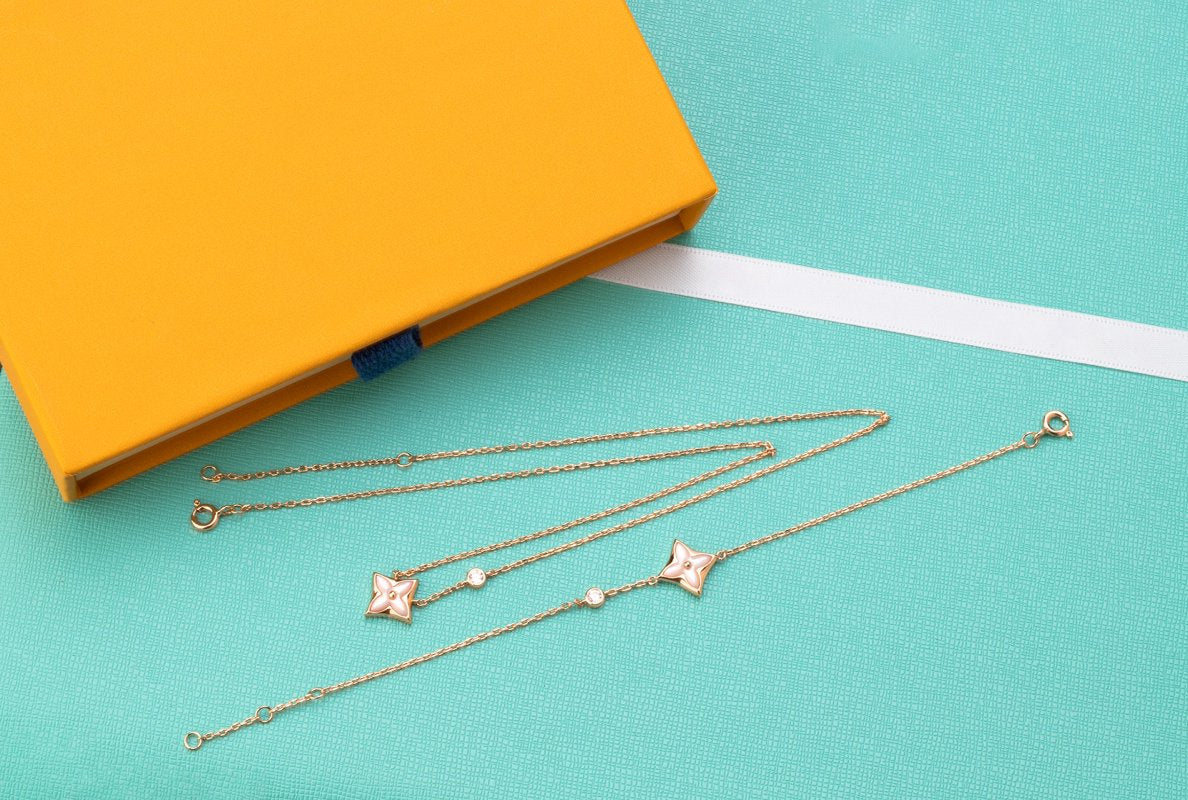[Olivia JW]STAR PINK MOP 1 DIAMOND PINK GOLD NECKLACE