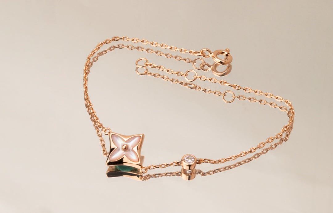 [Olivia JW]STAR PINK MOP 1 DIAMOND PINK GOLD NECKLACE