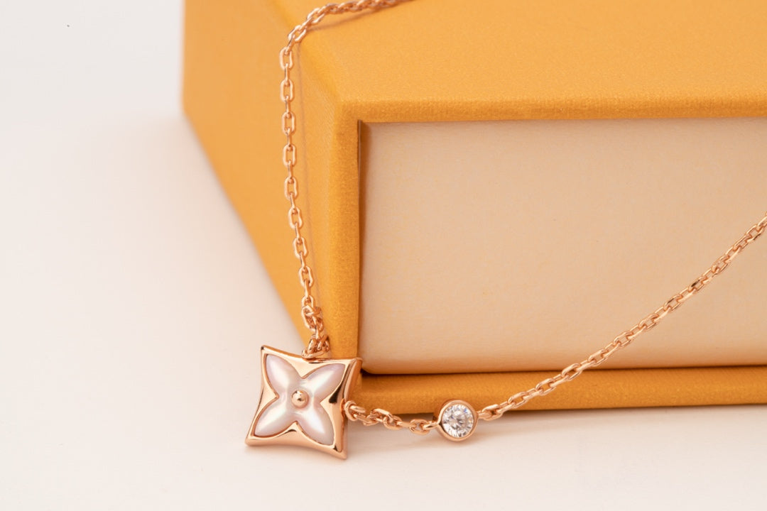 [Olivia JW]STAR PINK MOP 1 DIAMOND PINK GOLD NECKLACE