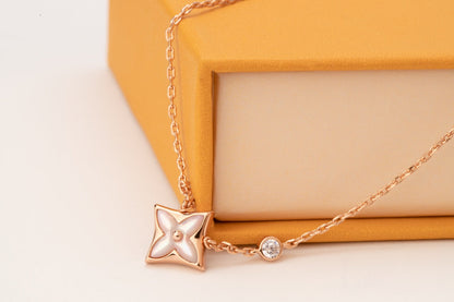 [Olivia JW]STAR PINK MOP 1 DIAMOND PINK GOLD NECKLACE