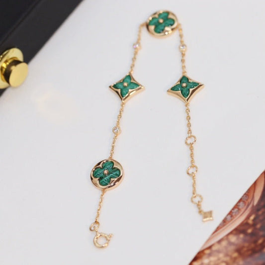 [Olivia JW]STAR AND SUN 4 MOTIF PINK GOLD MALACHITE BRACELET