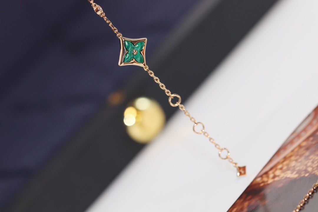 [Olivia JW]STAR AND SUN 4 MOTIF PINK GOLD MALACHITE BRACELET
