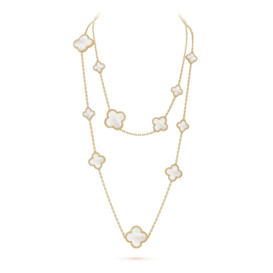 [Olivia JW]CLOVER 16 MOTIF WHITE MOP GOLD NECKLACE