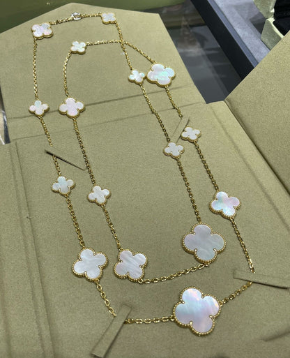 [Olivia JW]CLOVER 16 MOTIF WHITE MOP GOLD NECKLACE