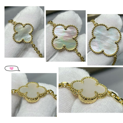 [Olivia JW]CLOVER 16 MOTIF WHITE MOP GOLD NECKLACE