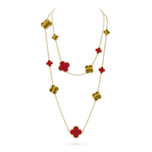 [Olivia JW]CLOVER 16 MOTIF CARNELIAN TIGER EYE ROSE GOLD NECKLACE