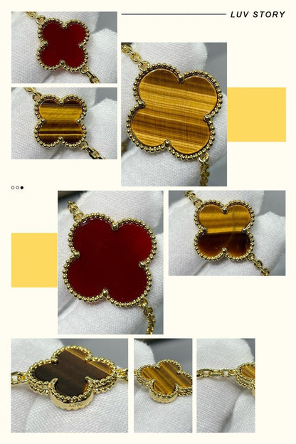 [Olivia JW]CLOVER 16 MOTIF CARNELIAN TIGER EYE ROSE GOLD NECKLACE