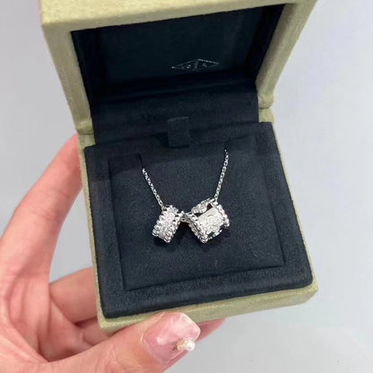 [Olivia JW]PERLEE DOUBLE PENDANT SILVER DIAMOND NECKLACE