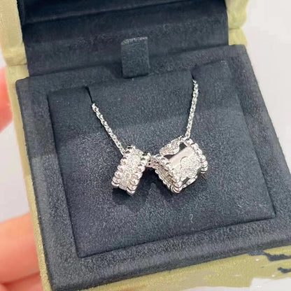 [Olivia JW]PERLEE DOUBLE PENDANT SILVER DIAMOND NECKLACE