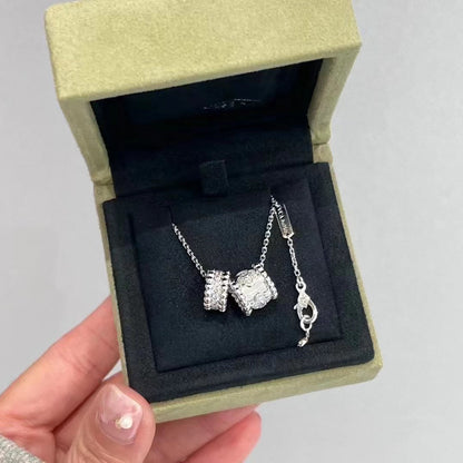 [Olivia JW]PERLEE DOUBLE PENDANT SILVER DIAMOND NECKLACE