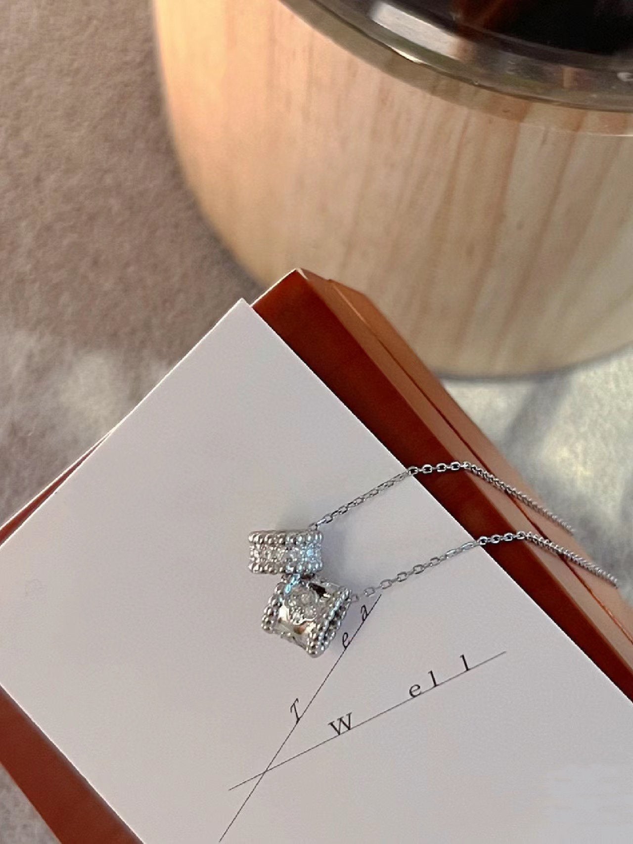 [Olivia JW]PERLEE DOUBLE PENDANT SILVER DIAMOND NECKLACE