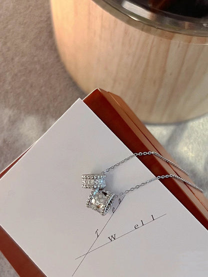 [Olivia JW]PERLEE DOUBLE PENDANT SILVER DIAMOND NECKLACE