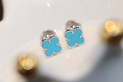 [Olivia JW]CLOVER MINI TURQUOISE SILVER STUD EARRINGS
