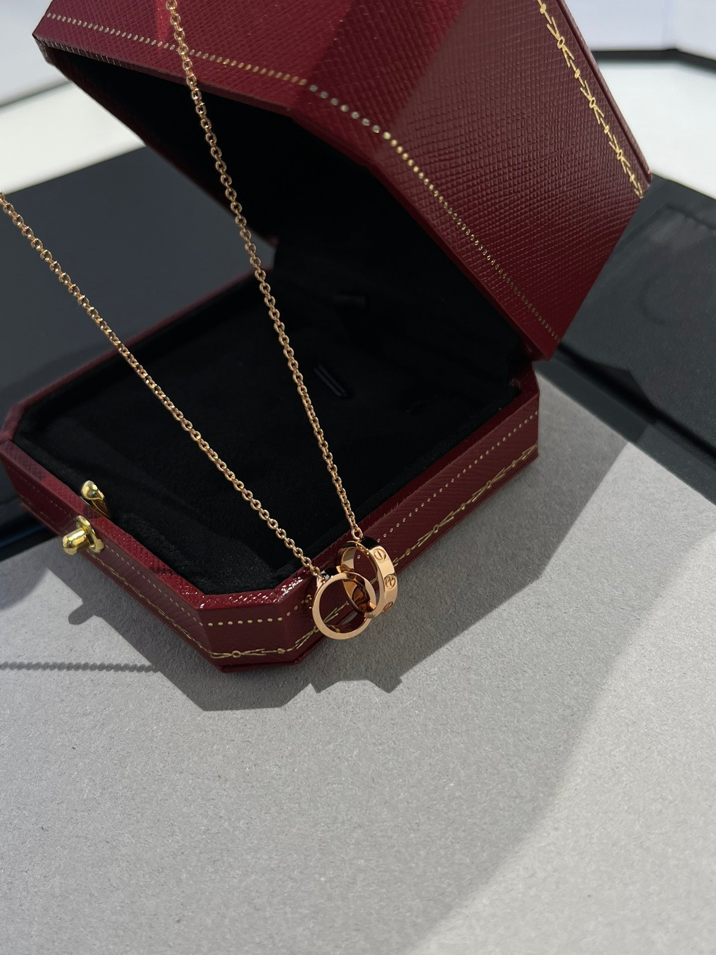 [Olivia JW]LOVE NECKLACE DOUBLE RING PINK GOLD