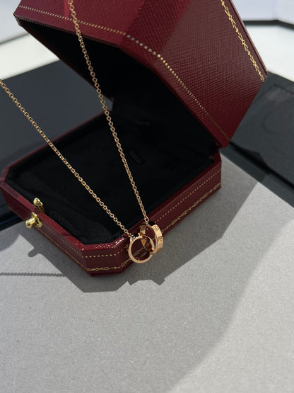 [Olivia JW]LOVE NECKLACE DOUBLE RING PINK GOLD