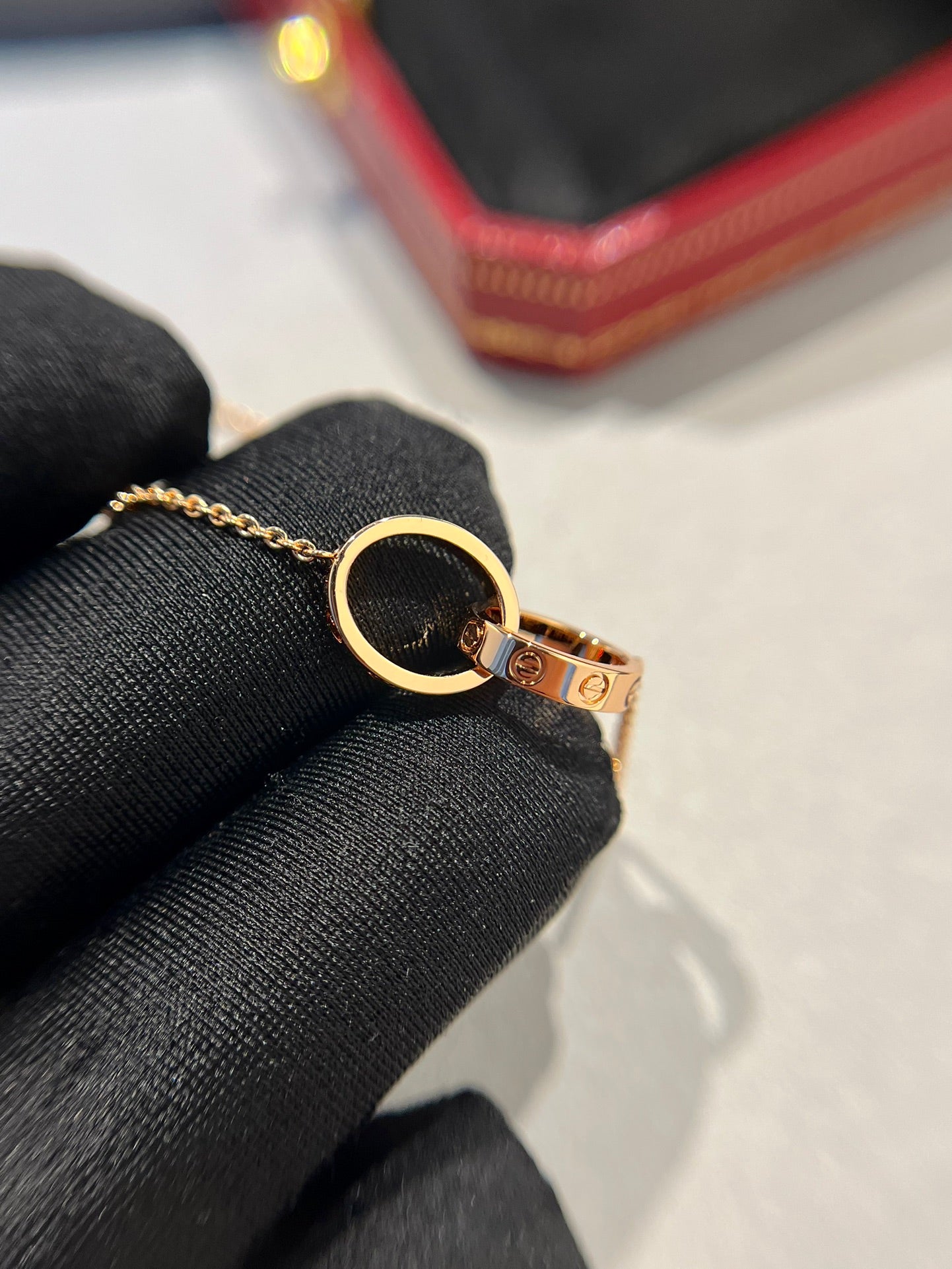 [Olivia JW]LOVE NECKLACE DOUBLE RING PINK GOLD