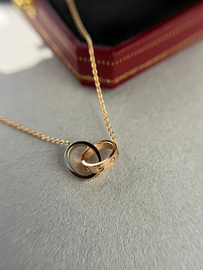 [Olivia JW]LOVE NECKLACE DOUBLE RING PINK GOLD