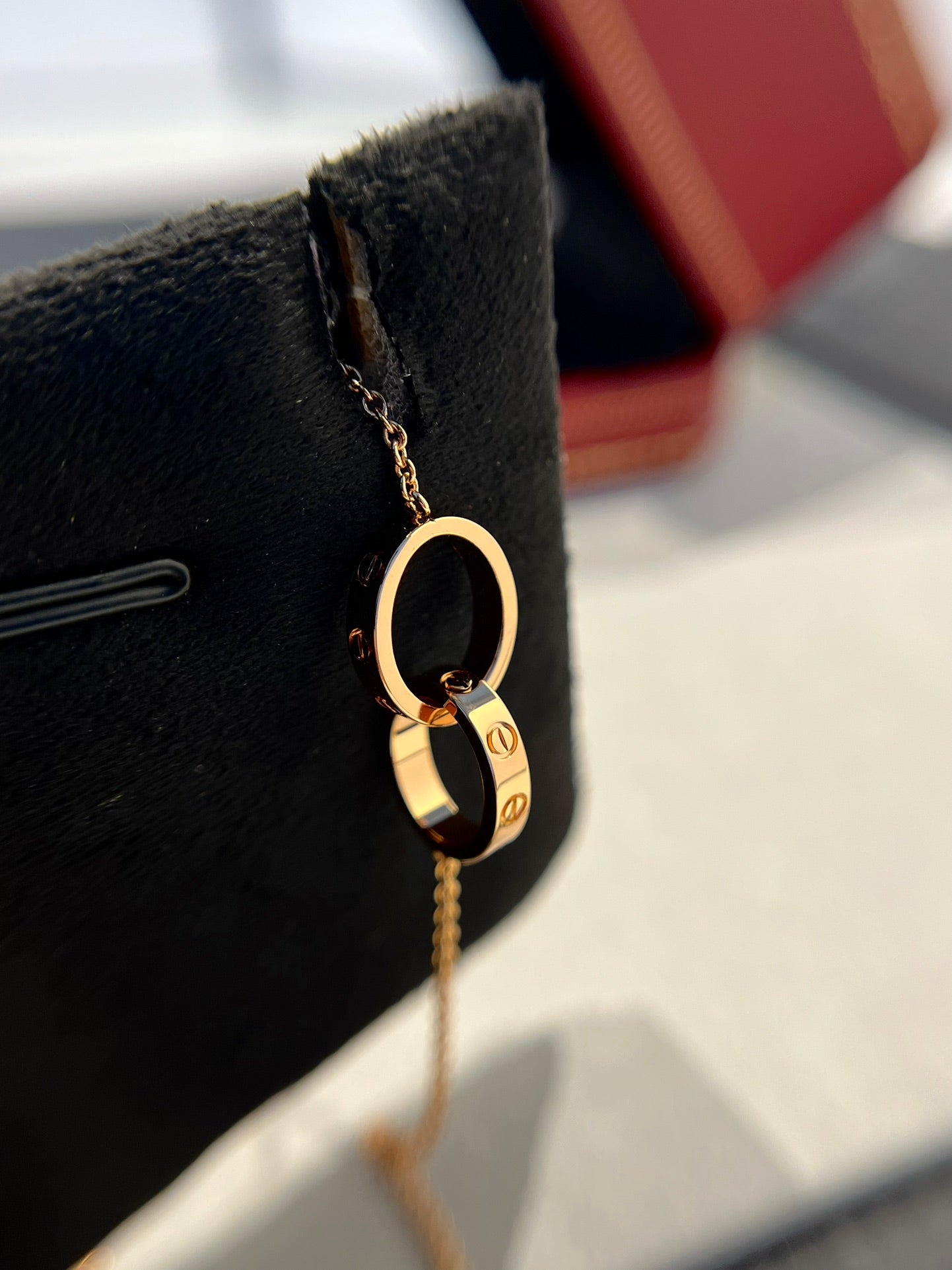 [Olivia JW]LOVE NECKLACE DOUBLE RING PINK GOLD