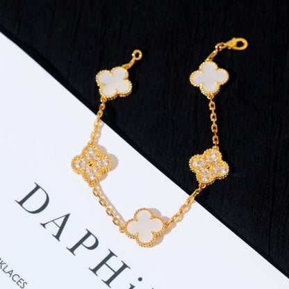 [Olivia JW]CLOVER BRACELET 5 MOTIF WHITE MOP DIAMOND
