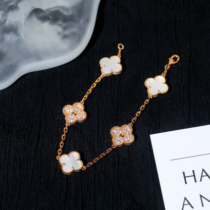 [Olivia JW]CLOVER BRACELET 5 MOTIF WHITE MOP DIAMOND