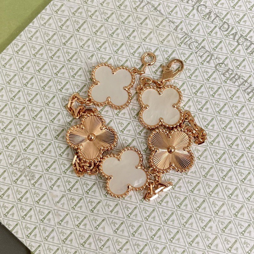 [Olivia JW]CLOVER BRACELET 5 MOTIF WHITE MOP PINK GOLD