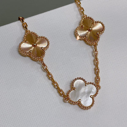 [Olivia JW]CLOVER BRACELET 5 MOTIF WHITE MOP PINK GOLD