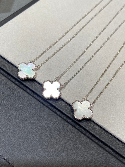[Olivia JW]CLOVER MEDIUM SILVER WHITE MOP NECKLACE