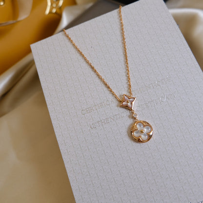 [Olivia JW]STAR AND SUN WHITE MOP 2 MOTIF PINK GOLD NECKLACE