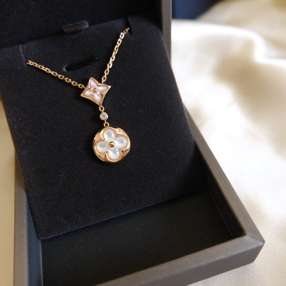 [Olivia JW]STAR AND SUN WHITE MOP 2 MOTIF PINK GOLD NECKLACE