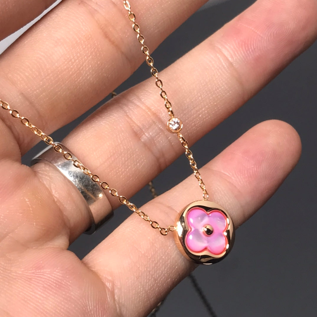 [Olivia JW]COLOR BLOSSOM PINK MOP SUN GOLD NECKLACE