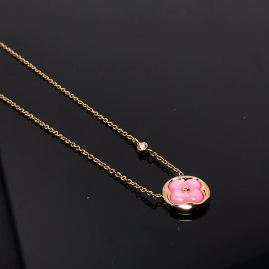 [Olivia JW]COLOR BLOSSOM PINK MOP SUN GOLD NECKLACE