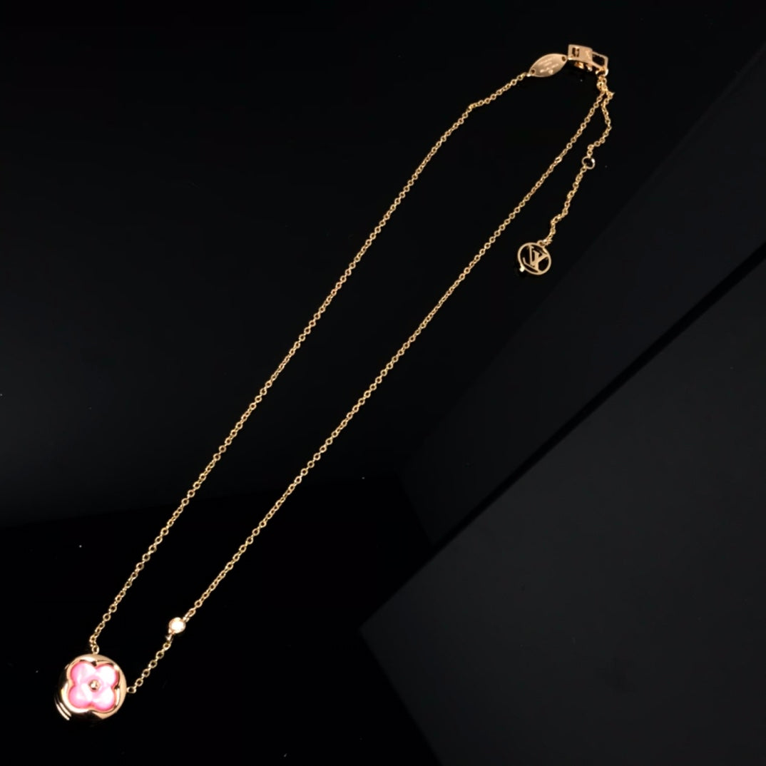 [Olivia JW]COLOR BLOSSOM PINK MOP SUN GOLD NECKLACE