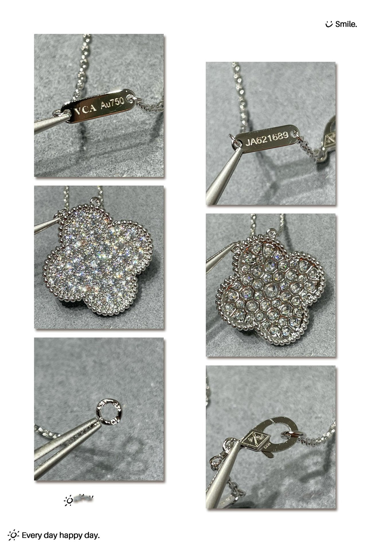 [Olivia JW]CLOVER 25MM LARGE PENDANT DIAMOND PAVED SILVER NECKLACE