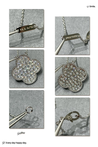 [Olivia JW]CLOVER 25MM LARGE PENDANT DIAMOND PAVED SILVER NECKLACE