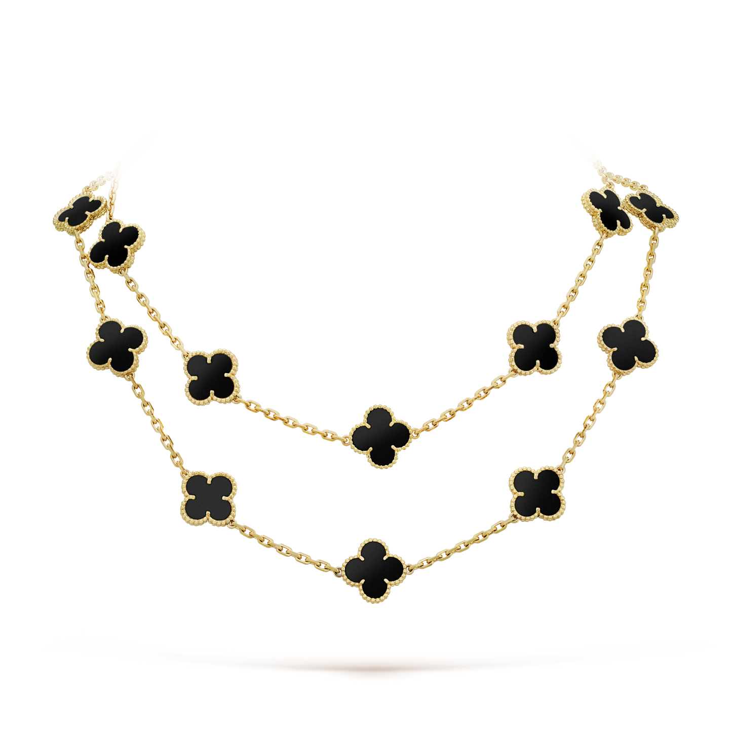 [Olivia JW]CLOVER 20 MOTIFS ONYX NECKLACE