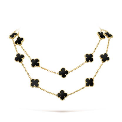 [Olivia JW]CLOVER 20 MOTIFS ONYX NECKLACE