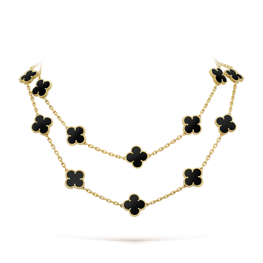 [Olivia JW]CLOVER 20 MOTIFS ONYX NECKLACE