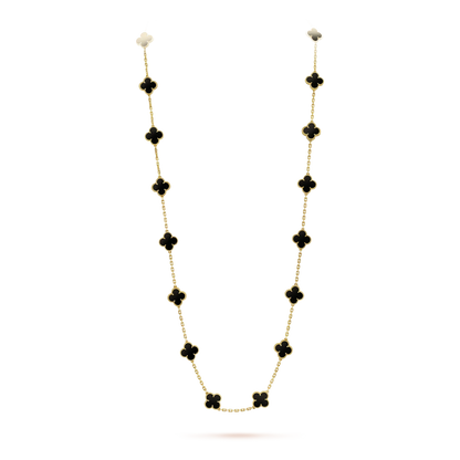 [Olivia JW]CLOVER 20 MOTIFS ONYX NECKLACE