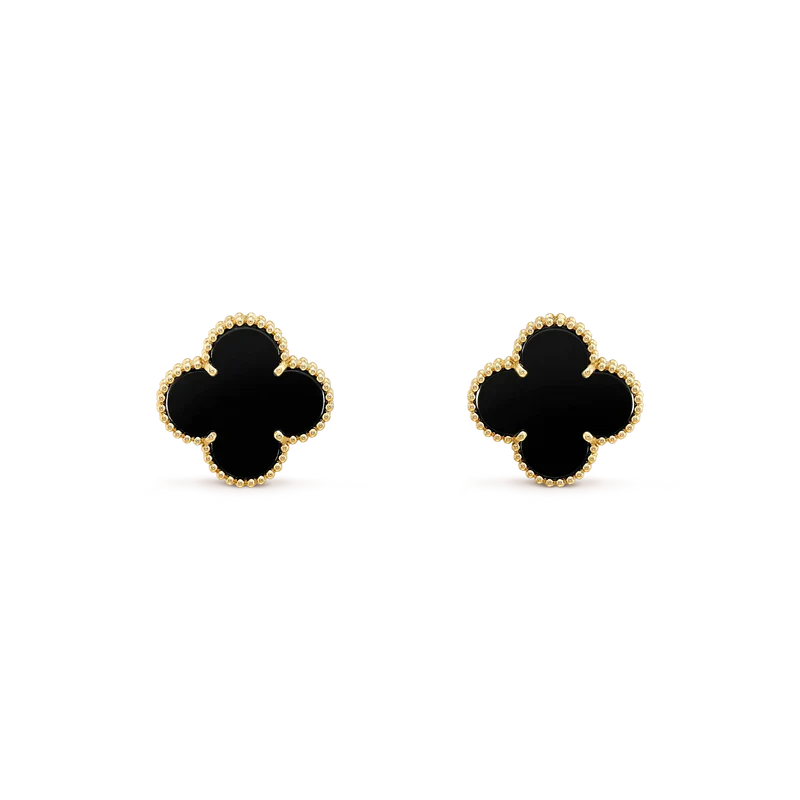 [Olivia JW]CLOVER MEDIUM 1 MOTIFS  ONYX STUD EARRINGS