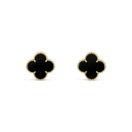 [Olivia JW]CLOVER MEDIUM 1 MOTIFS  ONYX STUD EARRINGS